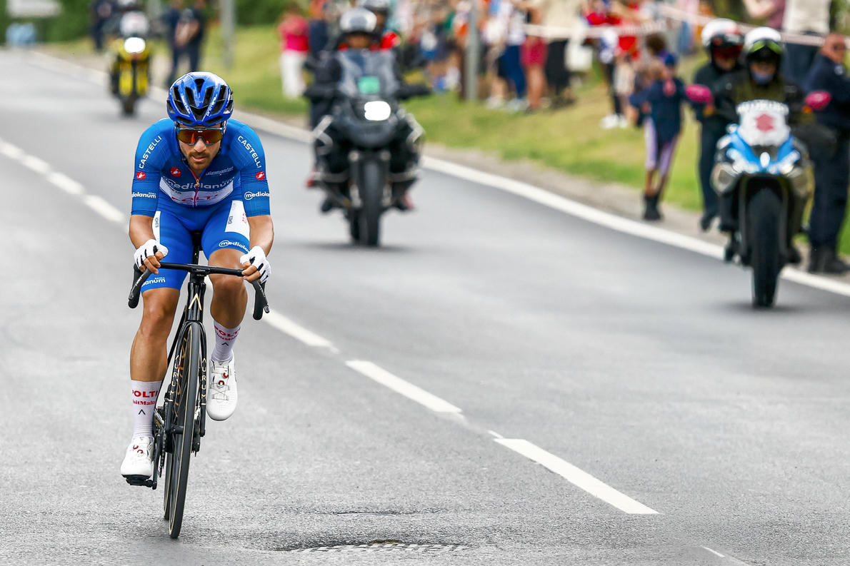 Giro d'Italia 2026 - 109th Edition - 3rd Stage Plovdiv - Sofia 175km - 10/05/2026 - Manuele Tarozzi (ITA - Bardiani CSF 7 Saber) - Diego Pablo Sevilla Lopez (ESP - Team Polti VisitMalta) - photo Luca Bettini/SprintCyclingAgency©2026